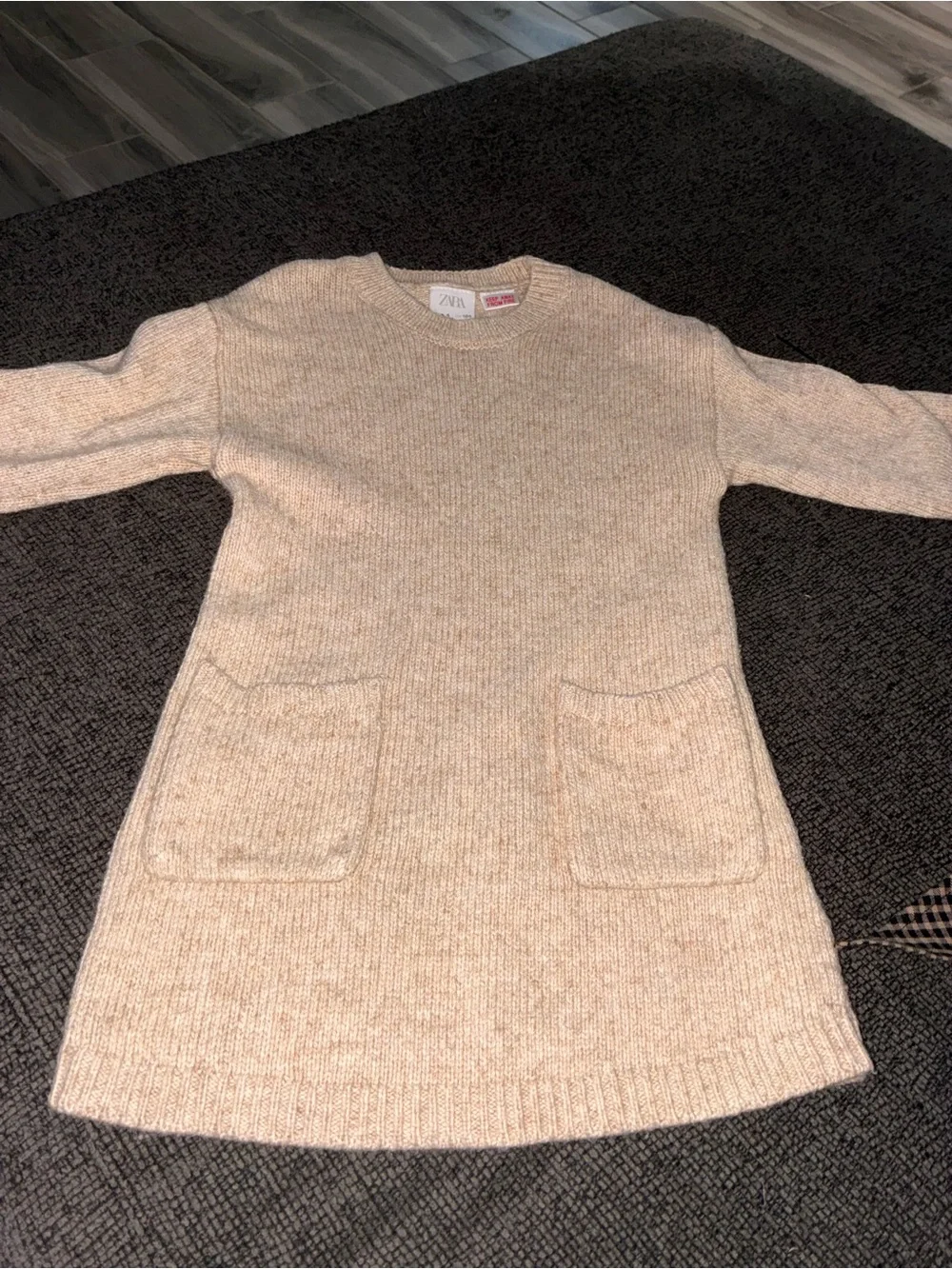 Kids' Neutral Chunky Knit Dress with Contrast Capelet